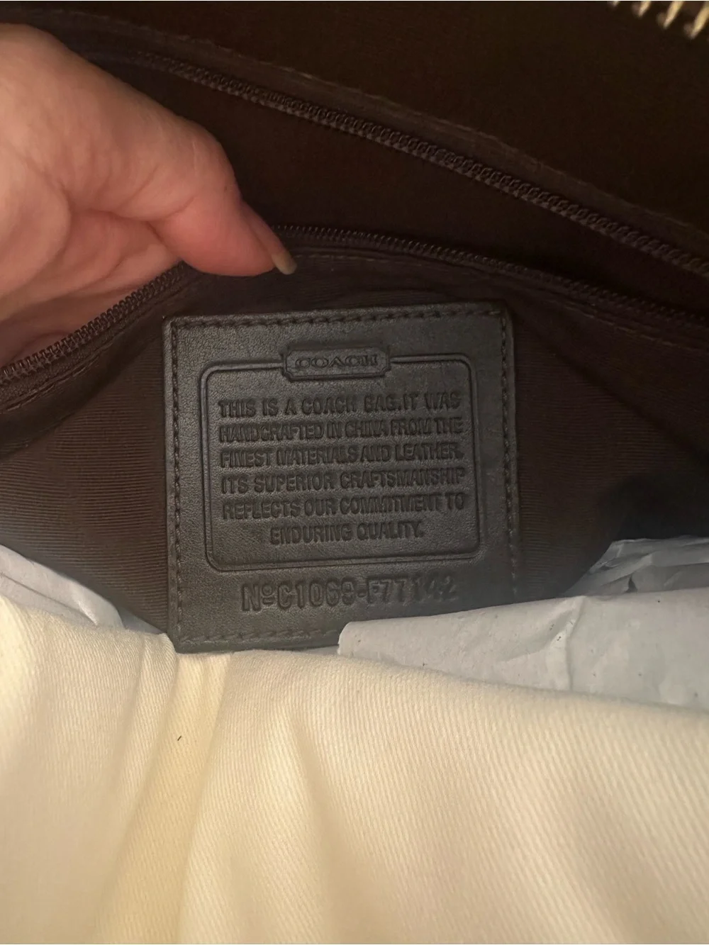 Coach Signature Canvas Tote with Tan Trim and Dark Brown Handles